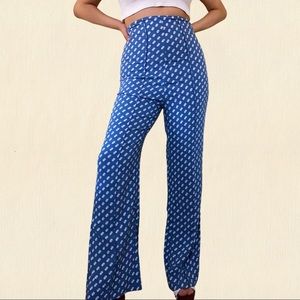 Modern does 70s dusty blue polka dot bells